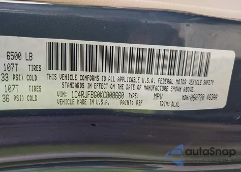 2019 Jeep Grand Cherokee Limited 4X4 z USA, uszkodzony, nr VIN 1C4RJFBG0KC808660